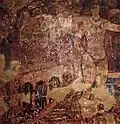 Fresque du palais de Qusayr Amra, 711-715, Jordanie. La « baigneuse » du palais de Qusayr Amra mêle des influences romano-byzantines et sassanides dns son iconographie et son style.