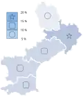 Résultats du Front national lors du premier tour des élections régionales de 2010 en Languedoc-Roussillon.