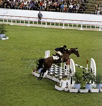 La cavalière italienne Anna Casagrande lors des Jeux olympiques d'été de 1980 à Moscou.