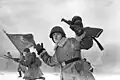 Soldats russes lors d'une offensive à Léningrad, janvier 1943.
