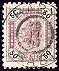 50 kr, oblitération  bilingue en 1897 à Raby - Rabí (Bohême)