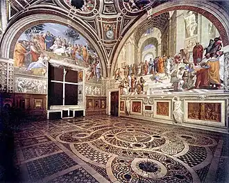 Pavement médiéval de la salle des signatures au musée du Vatican, Rome.