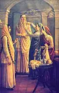 Apprêtement de la mariée pour un mariage parsi. Les femmes sont vêtues en sari Parsi Gara.