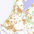 Carte de la Randstad mettant en évidence le bâti, avec le Groene Hart au centre (2006).