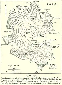 Carte britannique de Rapa Iti, entre 1943 et 1945.