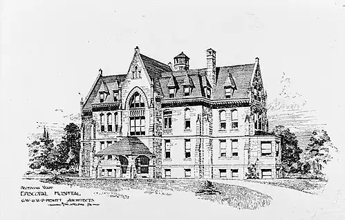 Salle d'accueil, hôpital épiscopal, Philadelphie, Pennsylvanie (1892-1894, démoli).