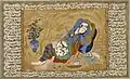 Mir Afzal Tuni, Jeune femme regardant son chien boire, Isfahan, v. 1640.
