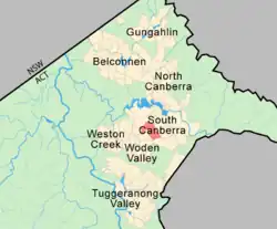 Red Hill (en rose) sur la carte de Canberra.