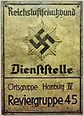 Plaque murale du Reichsluftschutzbund du secteur IV de Hambourg.