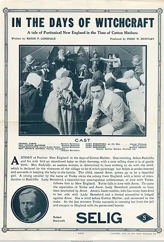 Description de l'image Release flier for IN THE DAYS OF WITCHCRAFT, 1913.jpg.