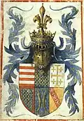 Armes de René d'Anjou ajoutées aux Heures Egerton, f.4v.