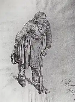 Bossu assis, sépia , (1881, Galerie Tretiakov)