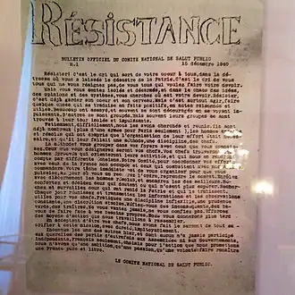 Premier numéro du journal clandestin Résistance, le 15 décembre 1940.