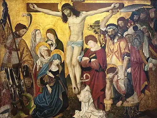 Retable de saint Georges avec un moine chartreux, Anonyme Bourguignon, 1416. Musée des beaux-arts de Dijon. Retable peint pour être, à la chartreuse de Champmol, associé au Retable de saint Denis sur les autels du chœur des frères convers.