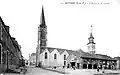 Retiers : l'église et les halles au début du XXe&nbsp;siècle (carte postale).
