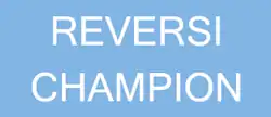 Reversi Champion est écrit en blanc sur fond bleu clair dans la police de caractères Dotum ou équivalent.