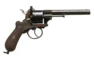 Revolver M1858 (double action) calibre 12&nbsp;mm, cartouche à broche, vers 1860-1865.
