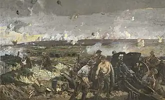 Peinture en couleurs d'un champ de bataille
