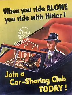 « Lorsque vous voyagez seul, vous voyagez avec Hitler ! ». Par Weimer Pursell, 1943, imprimé par le bureau d'imprimerie gouvernementale, Prix NARA.