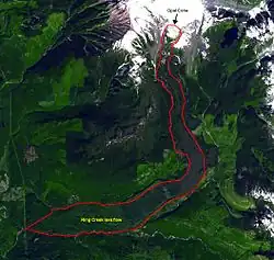 Vue satellite annotée montrant la coulée de lave de Ring Creek.