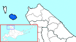 Carte bicolore montrant l'emplacement du district de Rishiri.