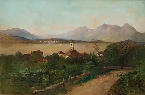 Paysage fluvial avec vue sur la montagne