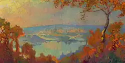 Rouen, vue de la Seine, huile sur toile, 48,9&nbsp;×&nbsp;94&nbsp;cm