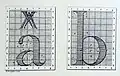 caractères (a) et (b) montrant le tableau de bits du point Truchet utilisé pour leurs constructions