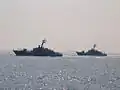 Les corvettes lance-missiles de la classe Tarantule-I : Zborul ("L'envol", F-188) et Pescăruşul ("Le goéland", F-189).