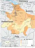Propagation de Rhéto-Romance vers 700, vers 1000 et vers 2020