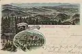 Carte postale de 1900 avec vue vers Freiburg et les Vosges et inséré une vue de St. Ottilien