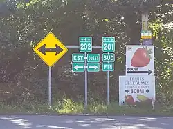 Extrémité sud de la route 201, dans le hameau de Maritana à Franklin.