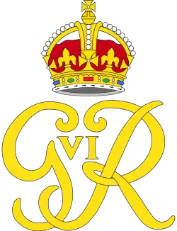 Monogramme du roi George VI, surmonté de la couronne Tudor.