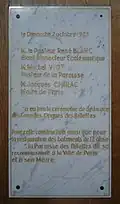 Plaque commémorative pour l'inauguration de l'orgue en 1983.