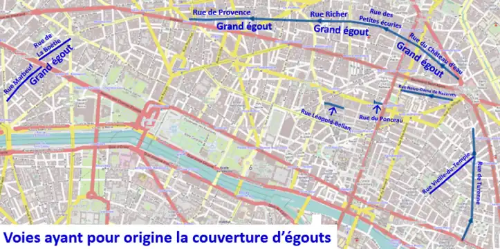 Rues de Paris ayant pour origine d'anciens égouts.