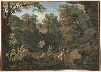 Paysage fluvial avec une nymphe surprise par un satyre, Sotheby