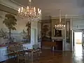 Salle de jardin avec tapisseries peintes provenant de l'ancienne garde forestière royale&nbsp;(de) Kloster Zinna près de Jüterbog,vers 1770