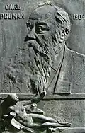 Plaque de bronze sur la sépulture de Carl Pelman