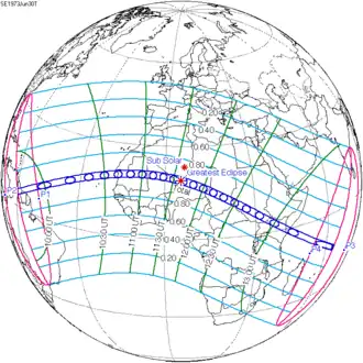 Carte de l'éclipse générale.