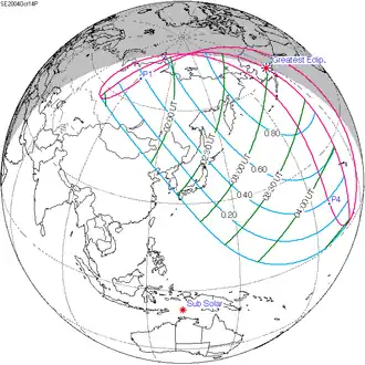 Carte de l'éclipse générale.