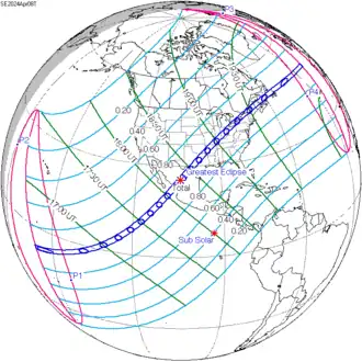 Carte de l'éclipse générale.