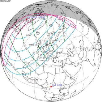 Carte de l'éclipse générale.