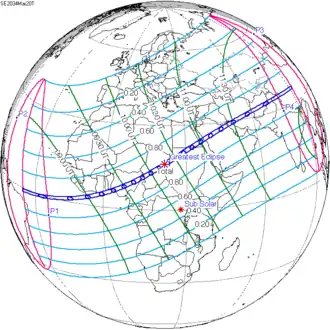 Carte de l'éclipse générale.