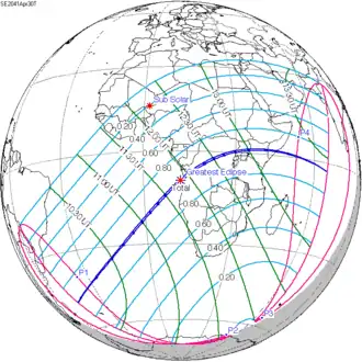 Carte de l'éclipse générale.