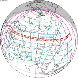 Carte de l'éclipse générale.