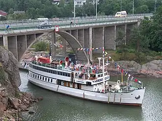 Le SS Ukkopekka sous le pont d'Ukko Pekka.