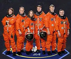 Sandra Magnus, David Wolf, Pamela Melroy, Jeffrey Ashby, Piers Sellers et Fiodor Iourtchikhine