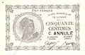 Billet de 50 centimes « Mines domaniales de la Sarre » 1920 (recto)
