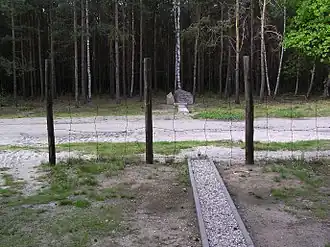 La fin du vrai tunnel « Harry » (vu du camp) de l'autre côté de la route, montrant comment il n'atteint pas le couvert des arbres.