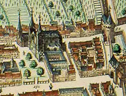 Situation de la collégiale Saint-Barthélemy et de l'église Saint-Thomas au XVIe&nbsp;siècle